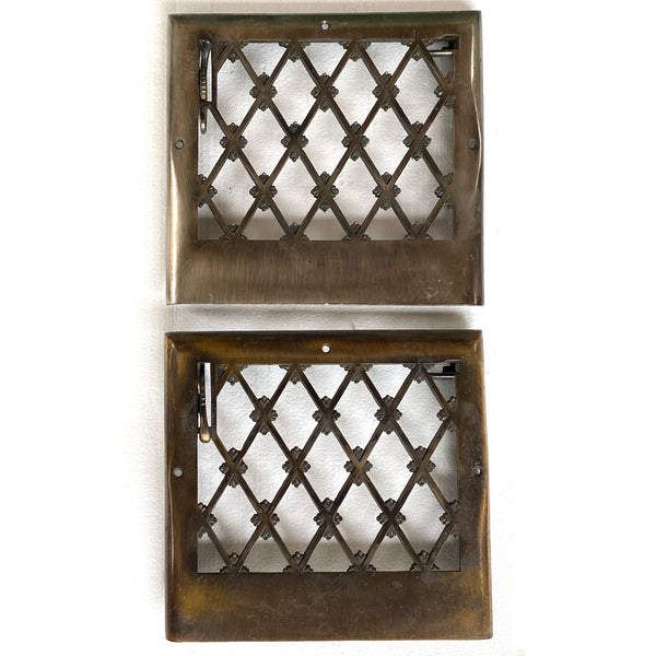 Set Two Vintage American Brass and Copper Plated Cast Iron Grille Wall Grate Vent Covers
