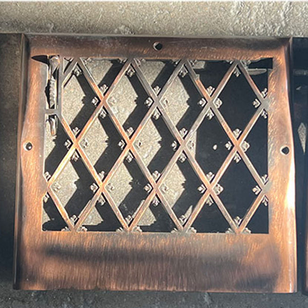 Set Two Vintage American Brass and Copper Plated Cast Iron Grille Wall Grate Vent Covers
