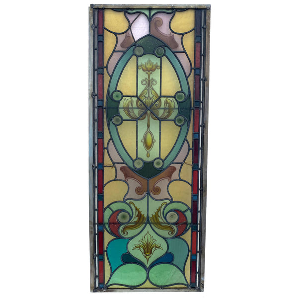 French Renaissance Revival Stained, Painted, Leaded and Rondels Glass Window