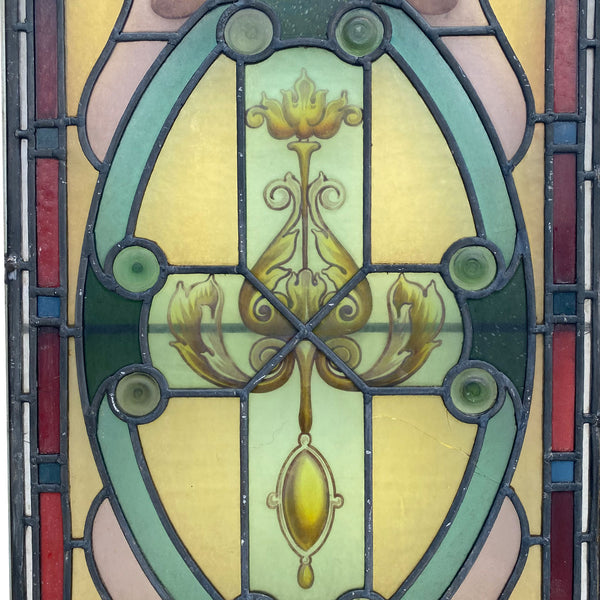 French Renaissance Revival Stained, Painted, Leaded and Rondels Glass Window