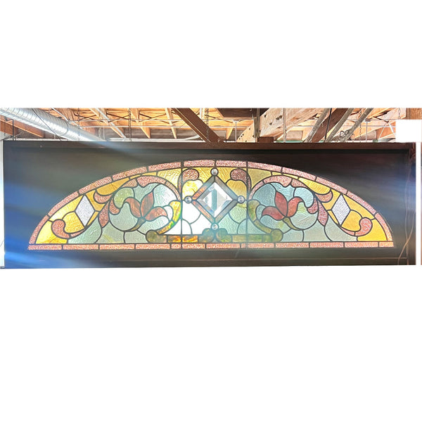 American Denver Stained, Leaded, Beveled, Jewelled Glass Arched Transom Window