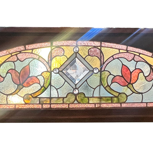 American Denver Stained, Leaded, Beveled, Jewelled Glass Arched Transom Window