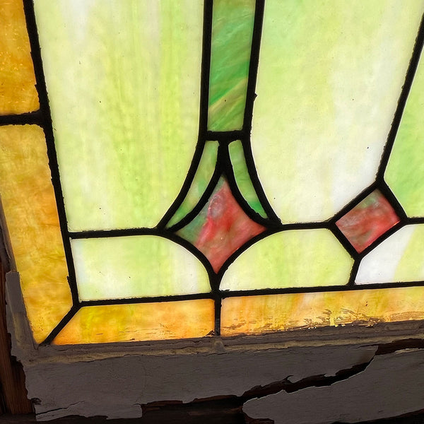 Pair American Art Nouveau Stained and Leaded Glass Tulip Windows