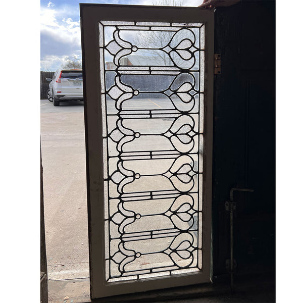American Art Nouveau Stained, Textured and Leaded Glass Transom Tulip Window