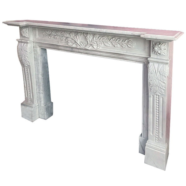 Reproduction Louis XVI Style White Marble Fireplace Mantel