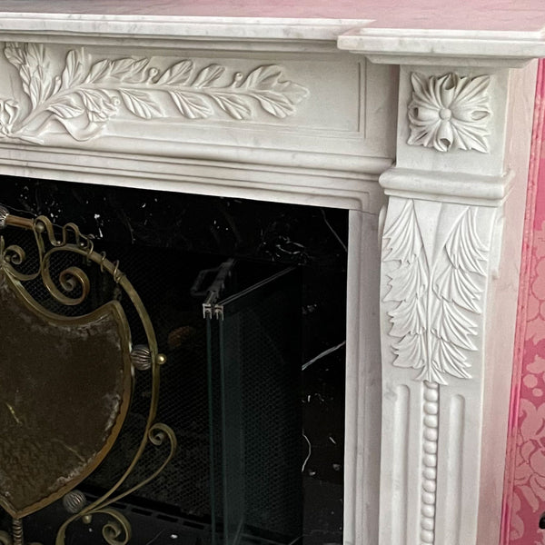 Reproduction Louis XVI Style White Marble Fireplace Mantel