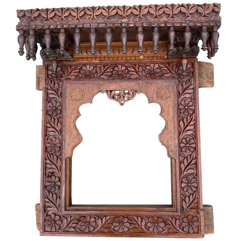 Indian Carved Teak Haveli Window Frame