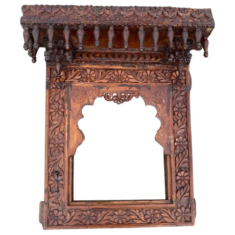 Indian Carved Teak Haveli Window Frame