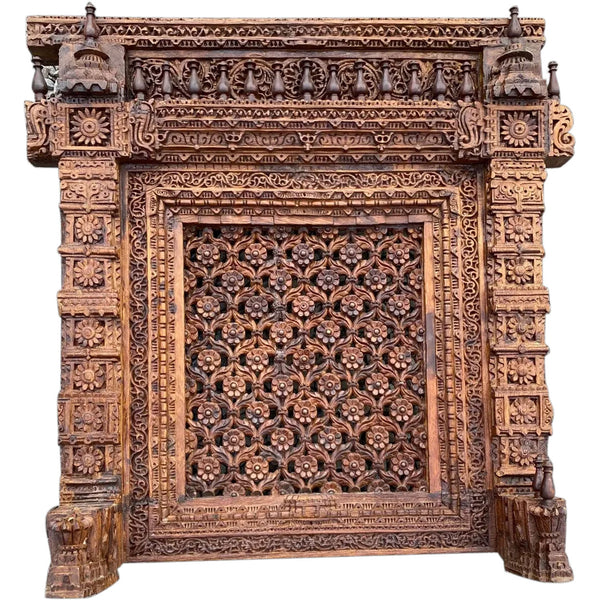 Indian Carved Teak Haveli Jali Ventilation Window