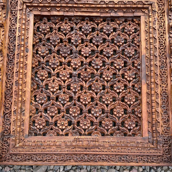 Indian Carved Teak Haveli Jali Ventilation Window