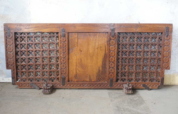 Indian Carved Teak Haveli Jali Ventilation Window Screen