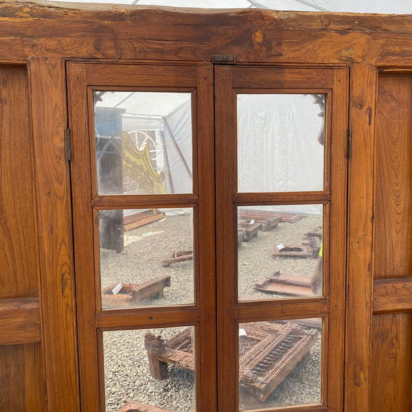 Large Indian Carved Teak and Glass Haveli Shutter Window