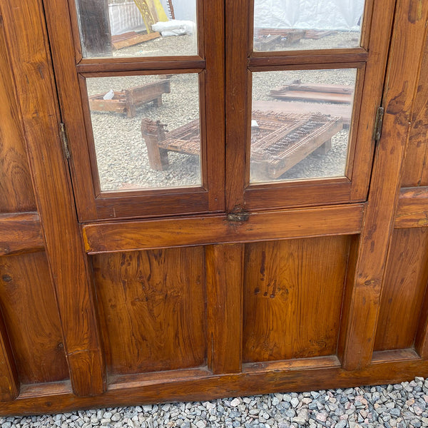 Large Indian Carved Teak and Glass Haveli Shutter Window