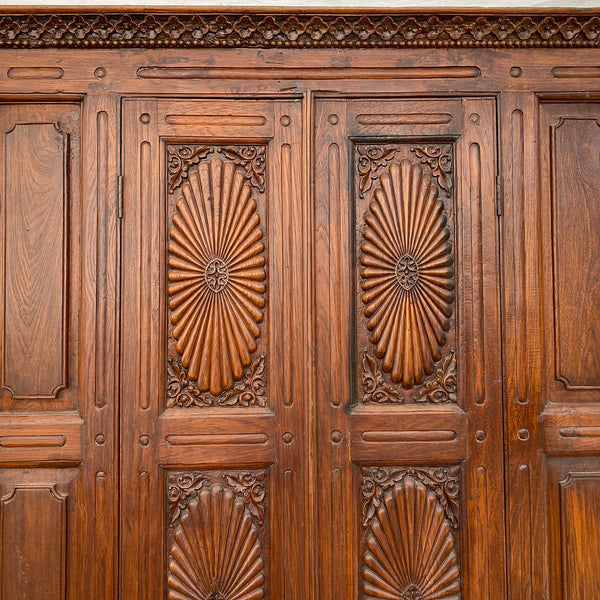 Large Indian Carved Teak and Glass Haveli Shutter Window