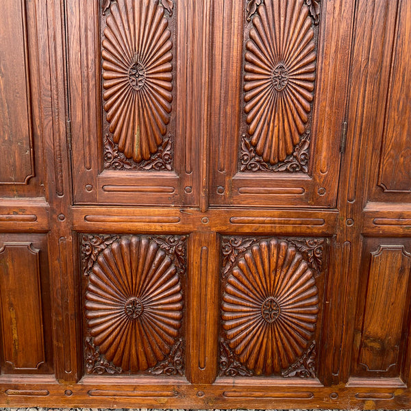 Large Indian Carved Teak and Glass Haveli Shutter Window