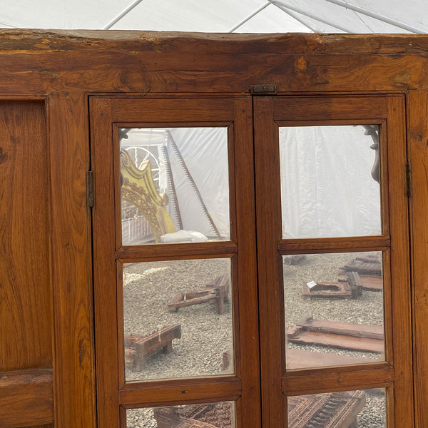 Large Indian Carved Teak and Glass Haveli Shutter Window