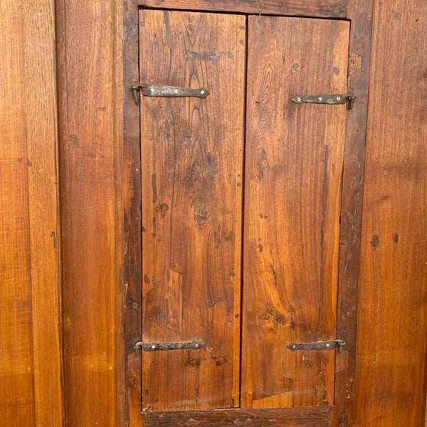 Large Indian Carved Teak Haveli Shutter Window Wall Panel