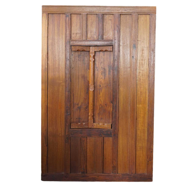 Large Indian Carved Teak Haveli Shutter Window Wall Panel