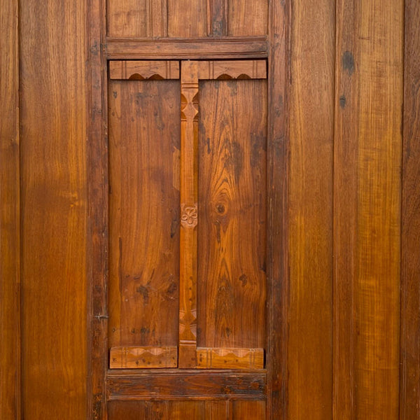 Large Indian Carved Teak Haveli Shutter Window Wall Panel