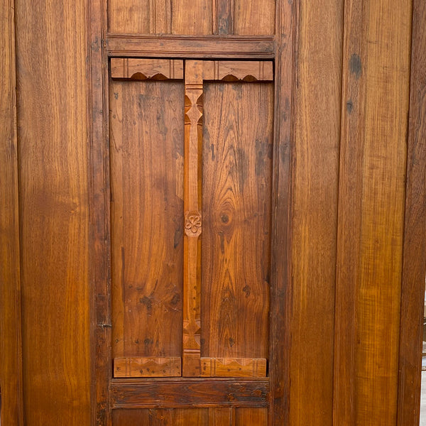 Large Indian Carved Teak Haveli Shutter Window Wall Panel