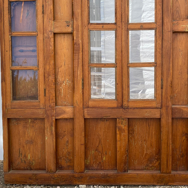 Large Indian Carved Teak Haveli Shutter Windows Wall Panel