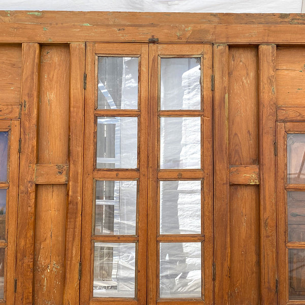 Large Indian Carved Teak Haveli Shutter Windows Wall Panel