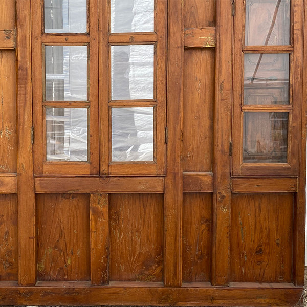 Large Indian Carved Teak Haveli Shutter Windows Wall Panel