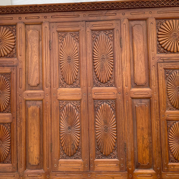 Large Indian Carved Teak Haveli Shutter Windows Wall Panel