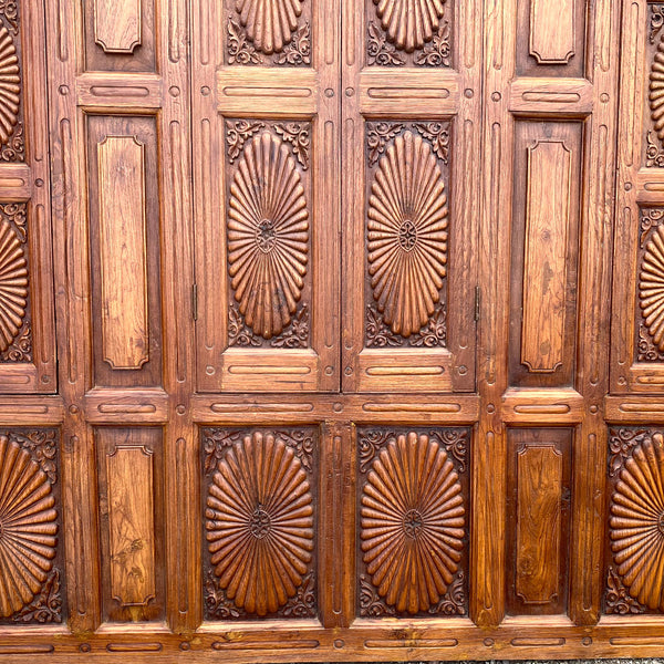 Large Indian Carved Teak Haveli Shutter Windows Wall Panel