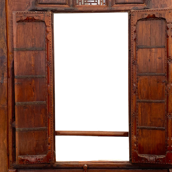 Large Indian Carved Teak Haveli Shutter Window