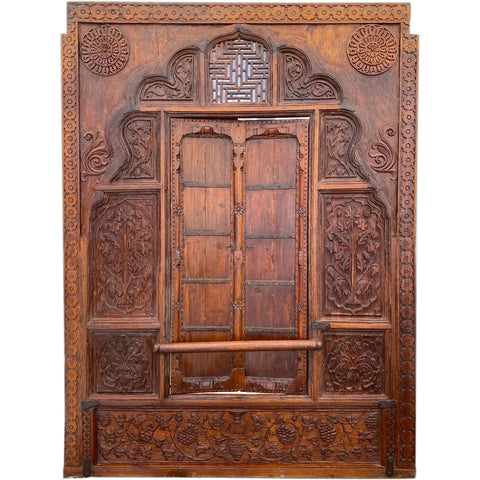 Large Indian Carved Teak Haveli Shutter Window