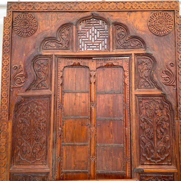 Large Indian Carved Teak Haveli Shutter Window