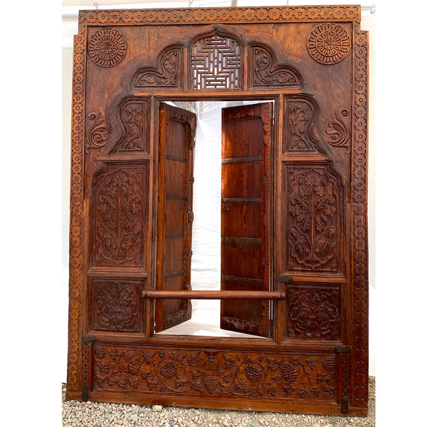 Large Indian Carved Teak Haveli Shutter Window