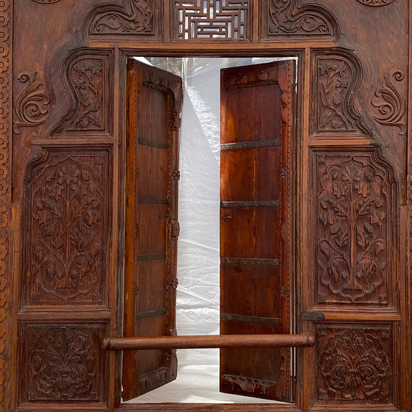 Large Indian Carved Teak Haveli Shutter Window