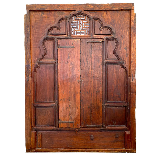 Large Indian Carved Teak Haveli Shutter Window