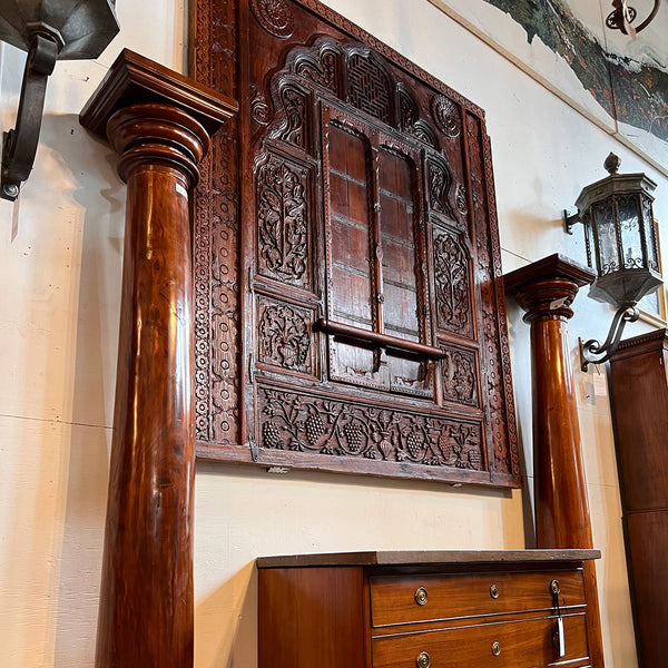 Large Indian Carved Teak Haveli Window with Shutters