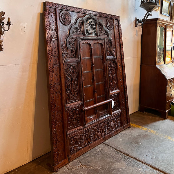 Large Indian Carved Teak Haveli Window with Shutters