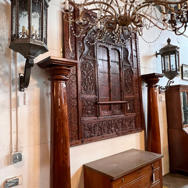 Large Indian Carved Teak Haveli Window with Shutters