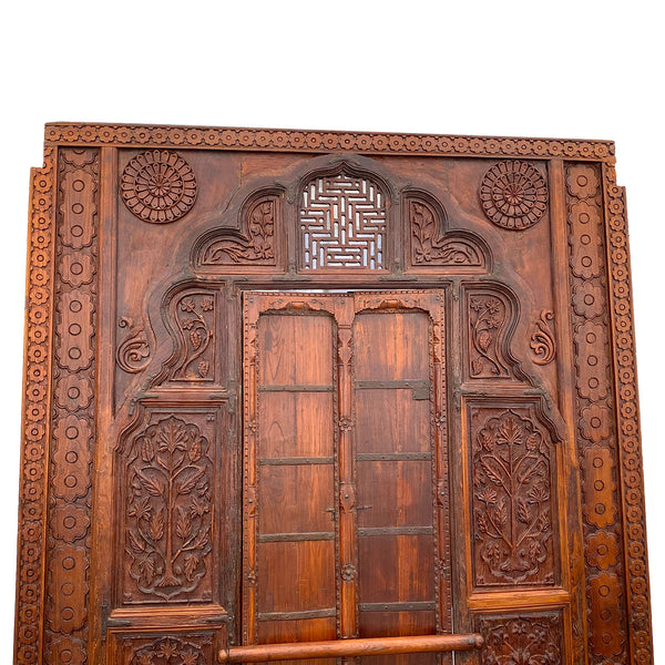 Large Indian Carved Teak Haveli Window with Shutters