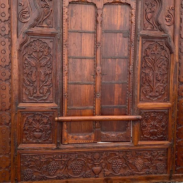 Large Indian Carved Teak Haveli Window with Shutters