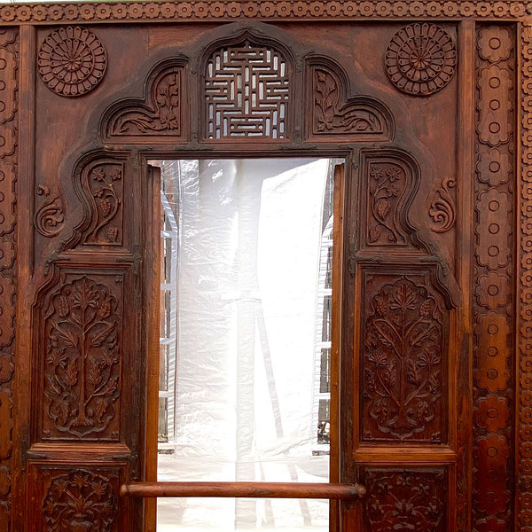 Large Indian Carved Teak Haveli Window with Shutters