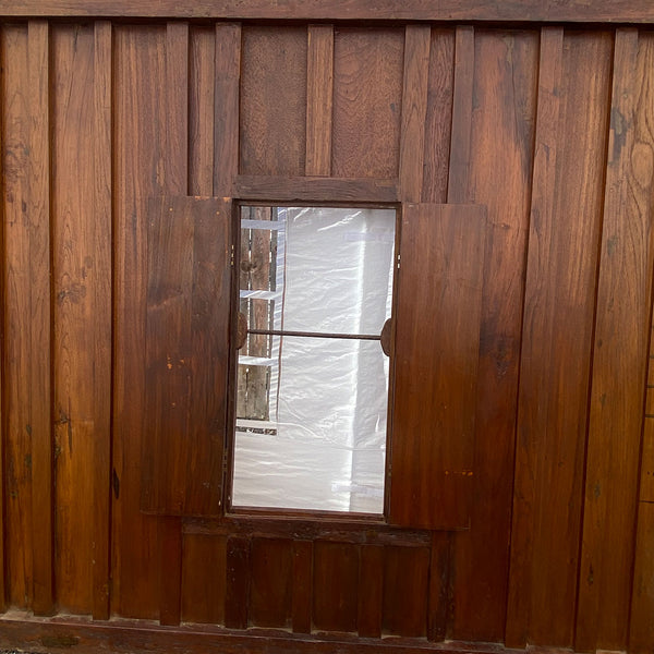 Indian Iron Mounted Teak Haveli Shuttered Window Wall Panel