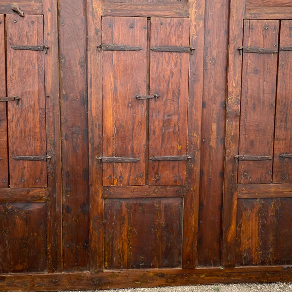 Indian Iron Mounted Teak Haveli Three-Window Wall Panel