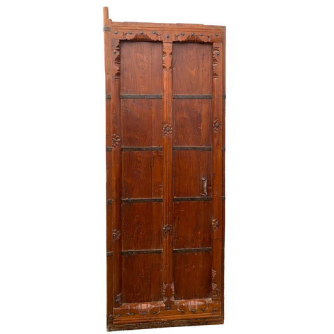 Small Indian Iron Mounted Carved Teak Haveli Single Door