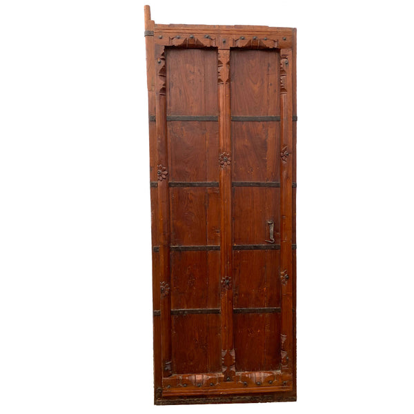 Small Indian Iron Mounted Carved Teak Haveli Single Door