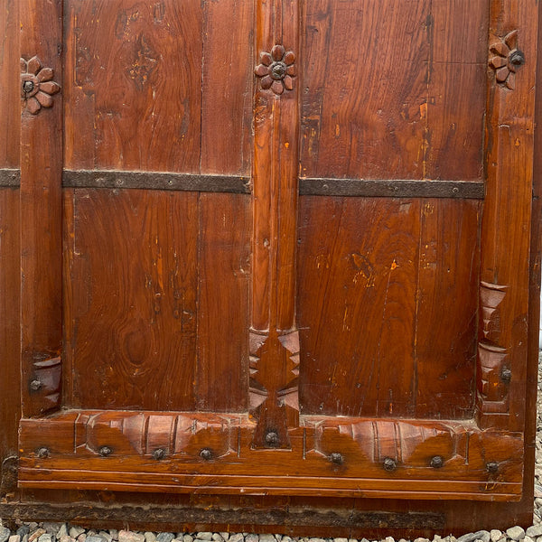 Small Indian Iron Mounted Carved Teak Haveli Single Door