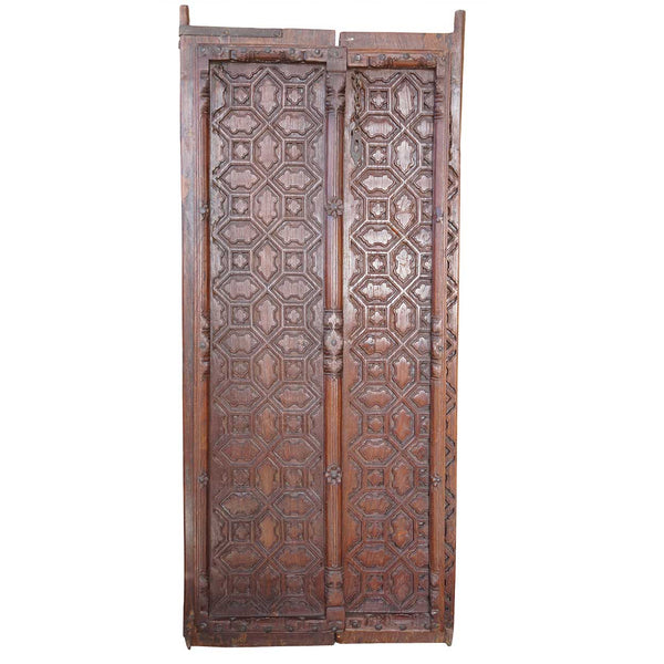 Small Indian Carved Teak Haveli Double Door