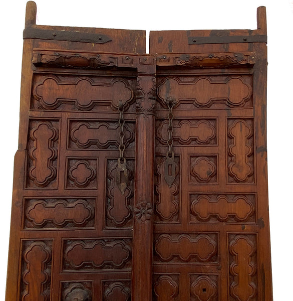 Small Indian Iron Mounted Carved Teak Haveli Double Door