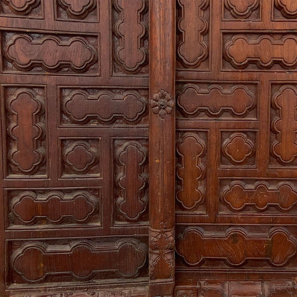 Small Indian Iron Mounted Carved Teak Haveli Double Door