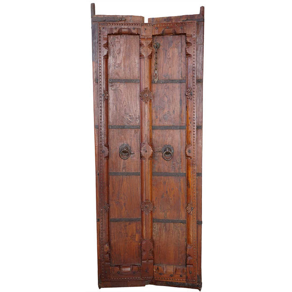 Indian Iron Mounted Carved Teak Haveli Double Door